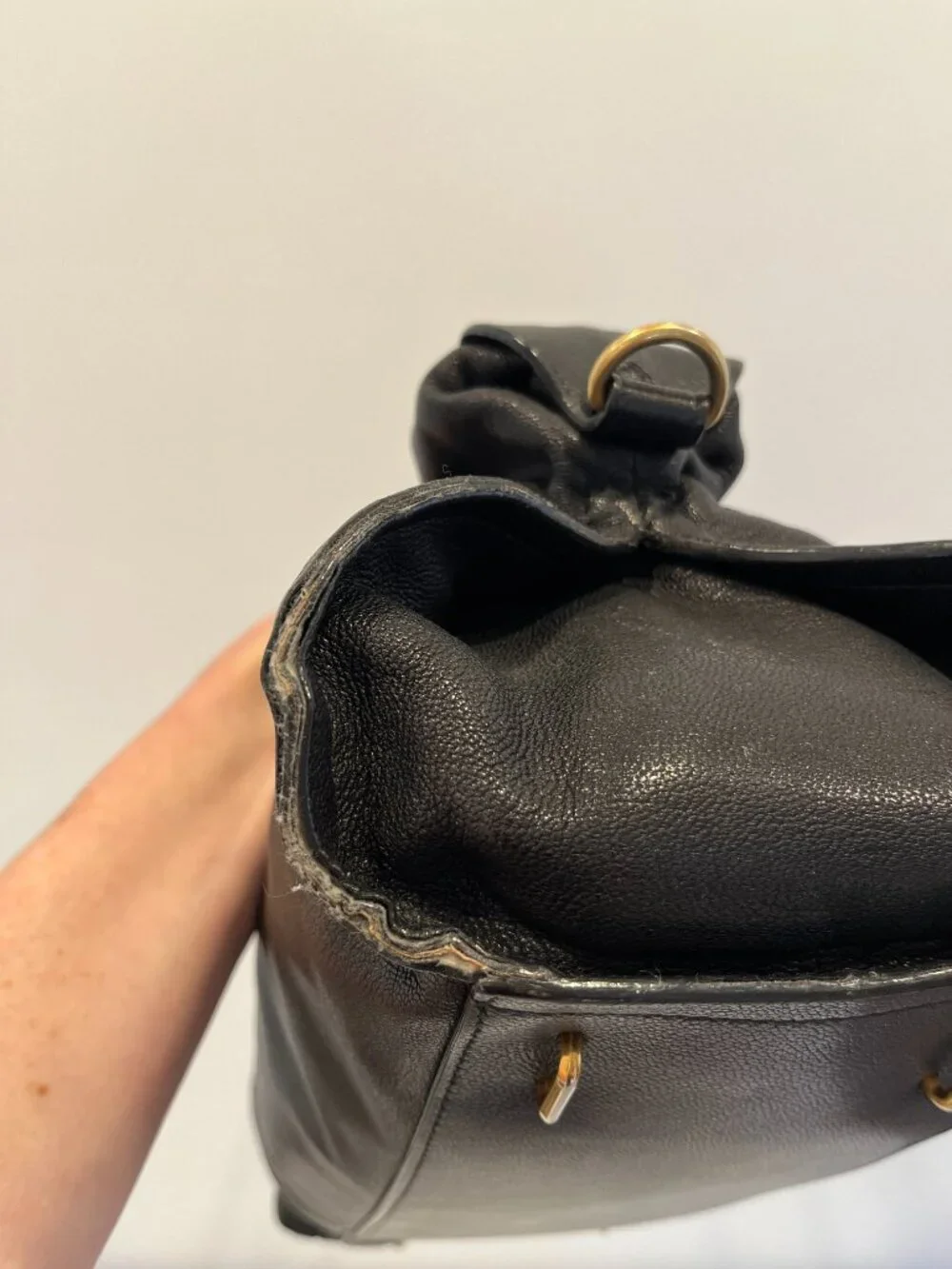 Black Leather Maiyet Bag with Detachable Shoulder Strap